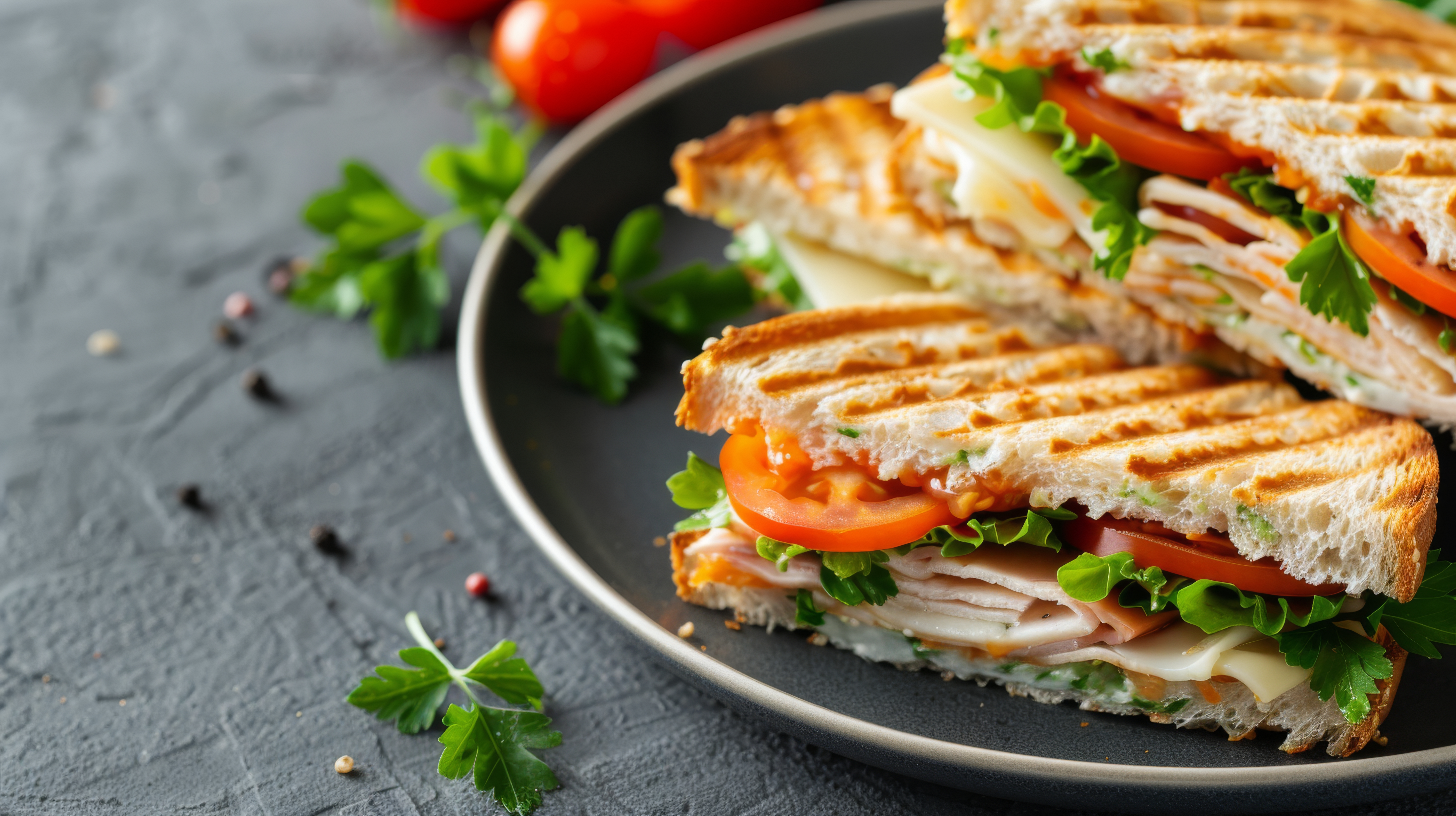 Healthy Tastic Turkey Sandwich with fresh vegetables and whole grain bread